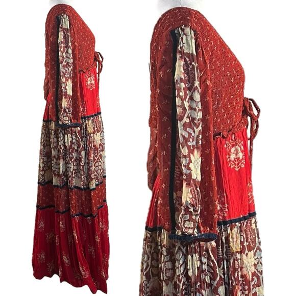 Free People XL Bohemian Gypsy Witchy Bali Laurel Maxi Dress Patchwork 70s - Picture 8 of 16